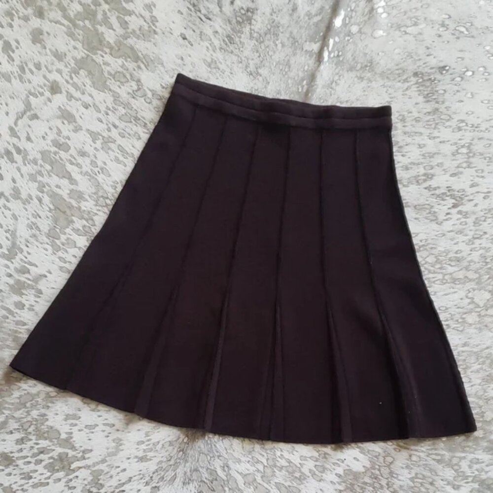 Eileen Fisher Pleated Chocolate Brown Skirt Wool SzL